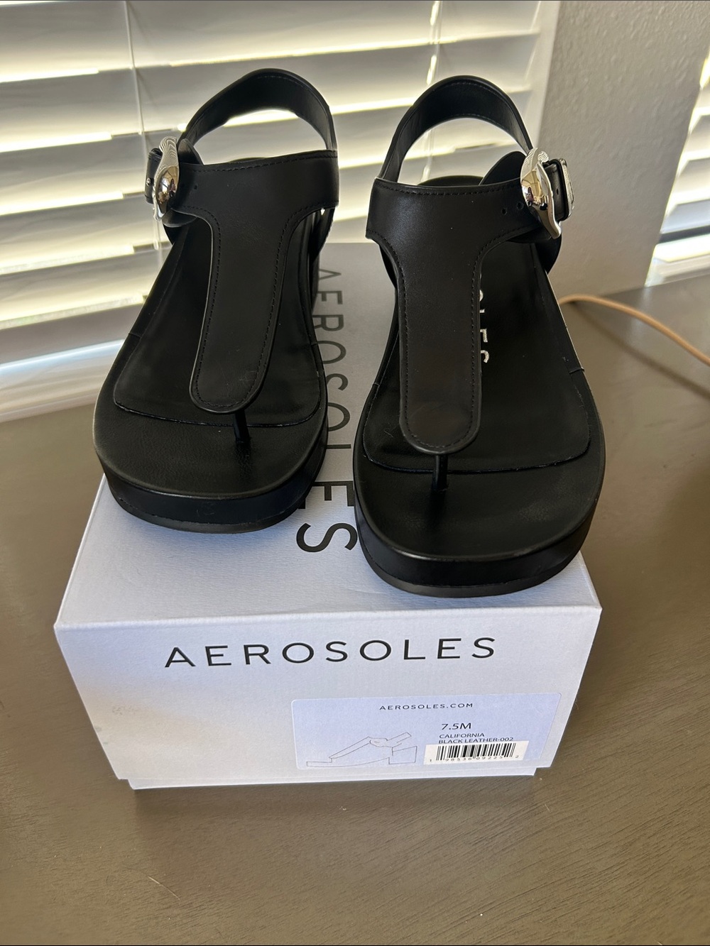 Aerosoles California Block Heeled Thong Sandals, bold silver-tone buckle Size7.5